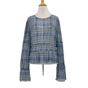 Porridge Top Women XXS 2XS Blue Long Sleeve Sheer Sparkly Tiered Anthropologie